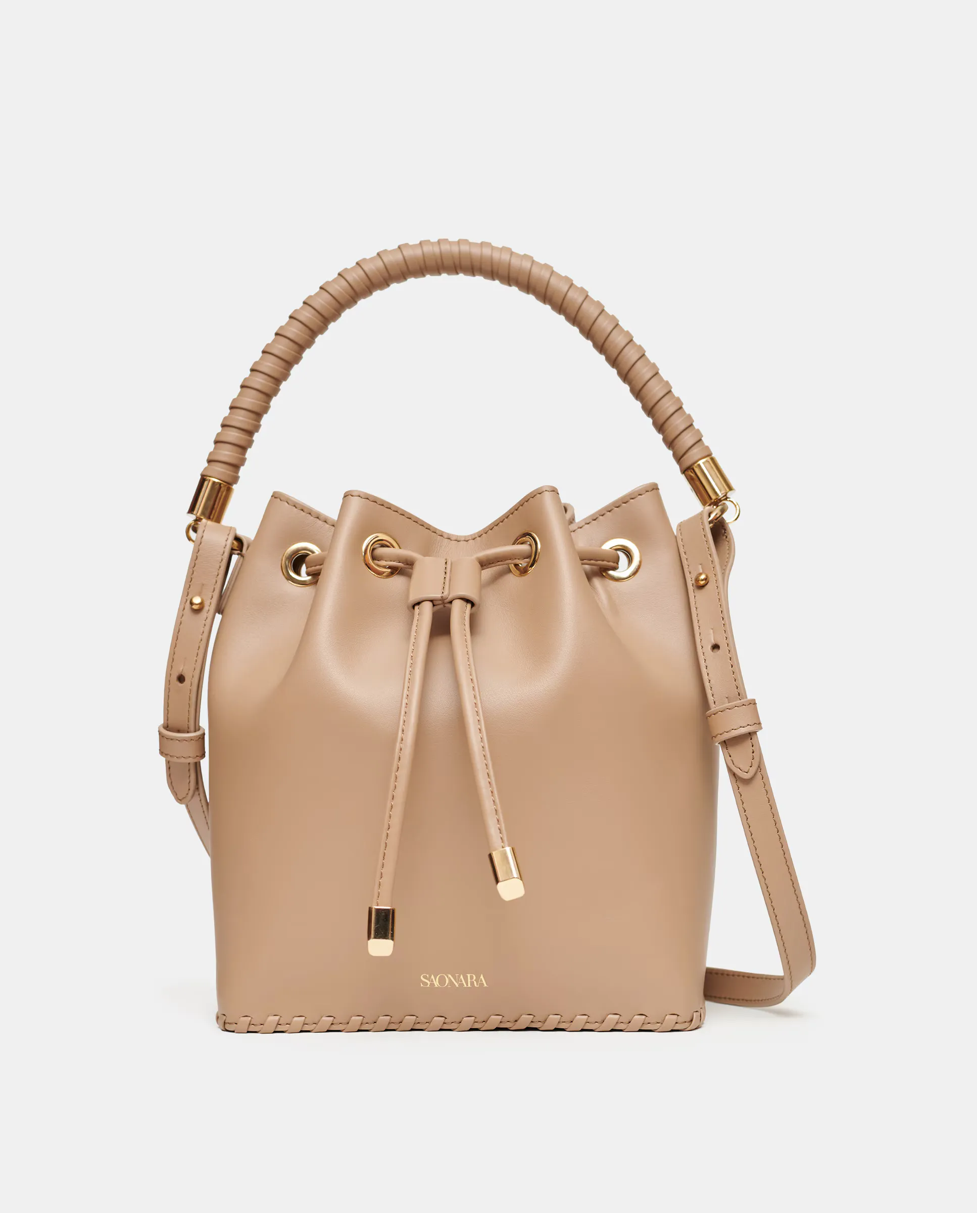 

Большая кожаная сумка-ведро с плечевым ремнем Saonara, светло-коричневый