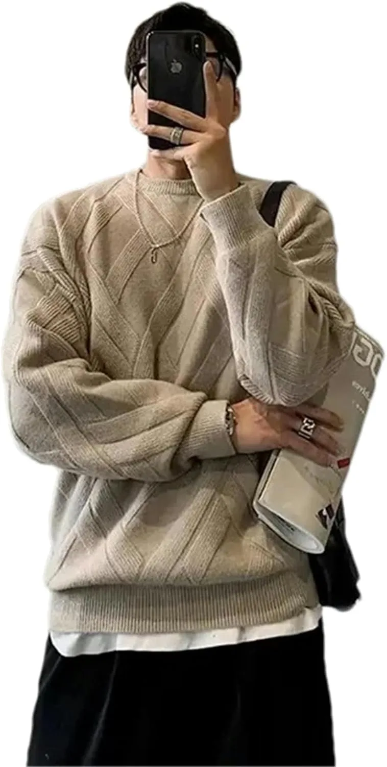 

Мужской свитер осень-зима Casual Loose-fit красный вязаный пуловер Round Neck BoShiNuo