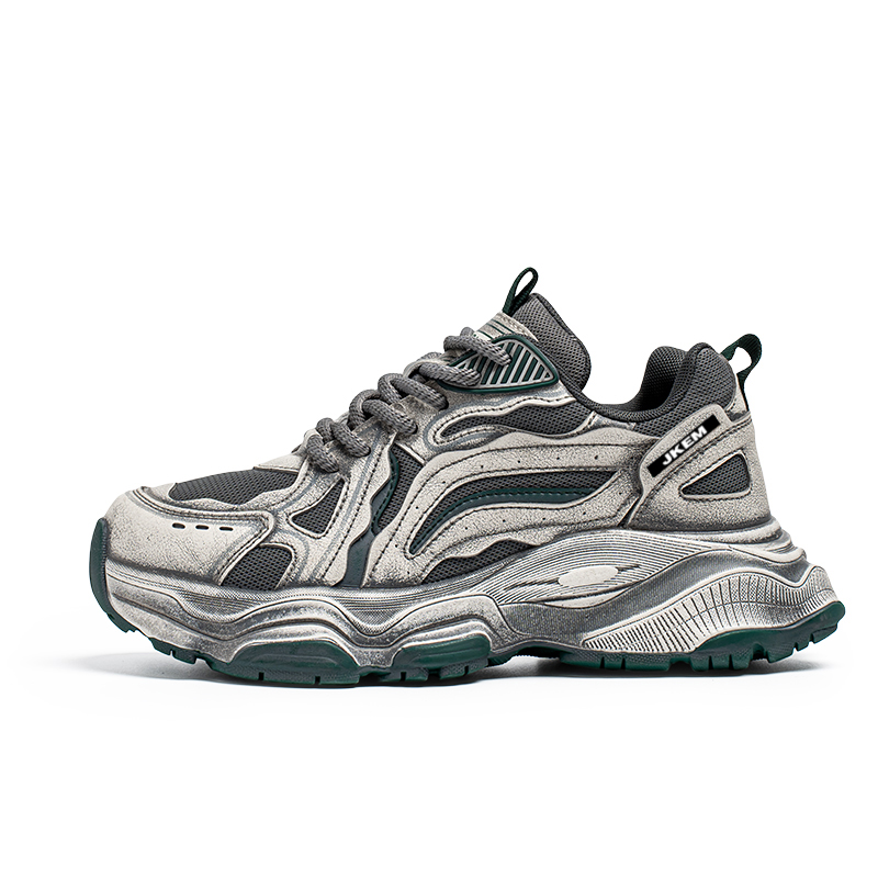 

JKEM Амортизирующие противоскользящие дышащие низкие массивные кроссовки мужские серо-зеленые, цвет Gray Green