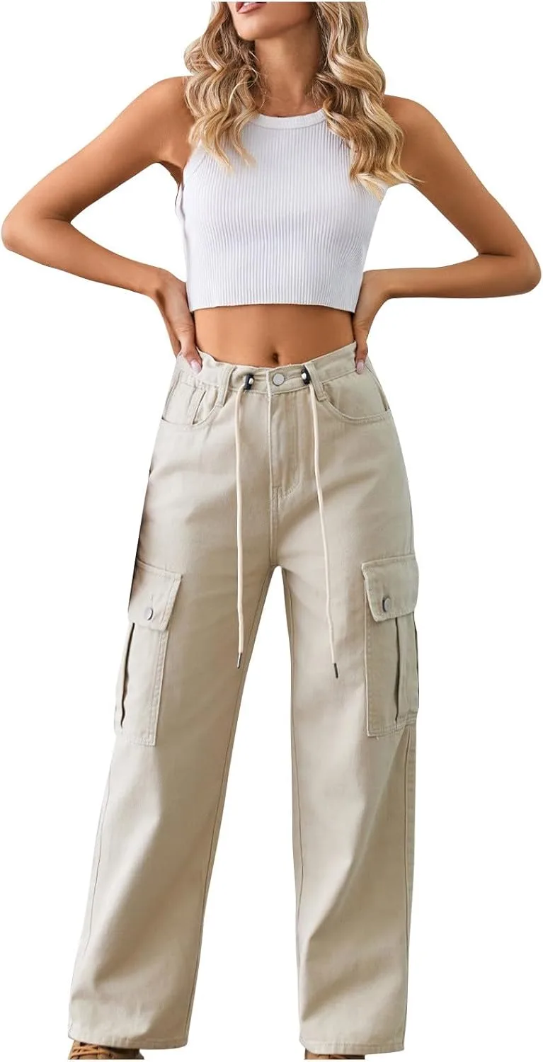 

Женские джинсы карго с высокой талией и накладными карманами FZYLQY