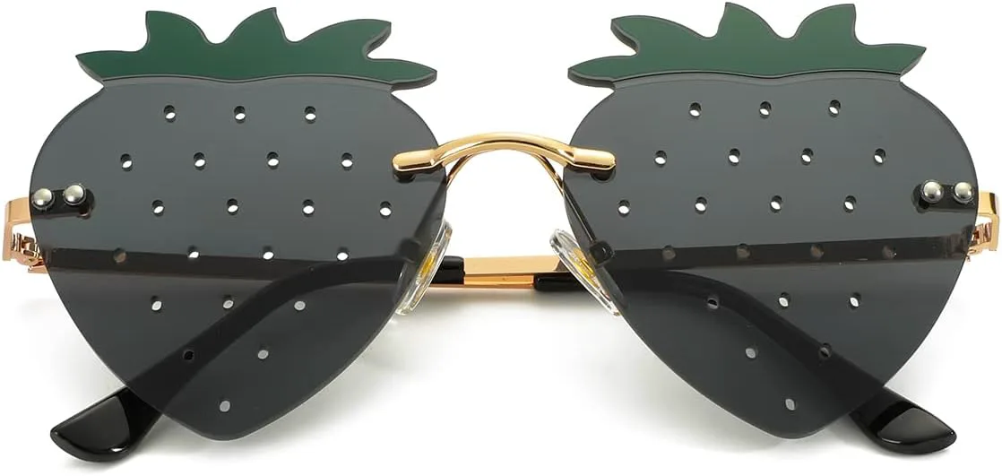 

Солнцезащитные очки JOVAKIT в форме клубники для женщин и мужчин, винтажные, без оправы, ретро, ​​для рейв-вечеринок и Хэллоуина (золотисто-серые), A2 Gold/Grey