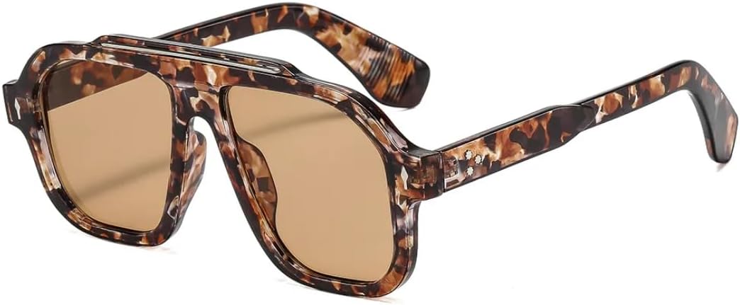 

Ретро-солнцезащитные очки в квадратной оправе с леопардовым принтом для женщин, роскошные, с заклепками, в стиле панк, для мужчин, с защитой от УФ-излучения UV400 UATXTAU, Black Bract Tea