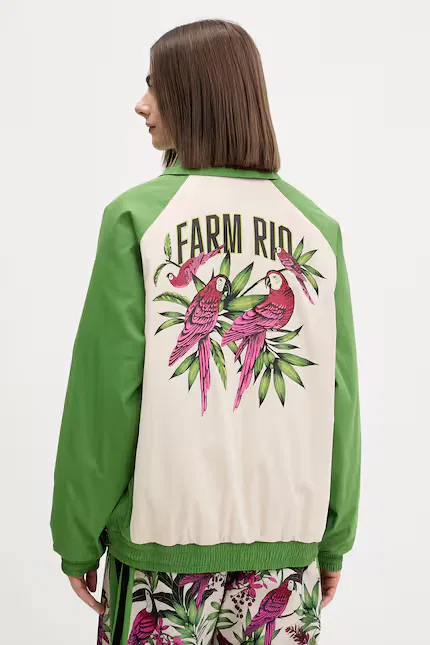 Куртка короткая утепленная x Farm Rio Adidas, зеленый — фото 3