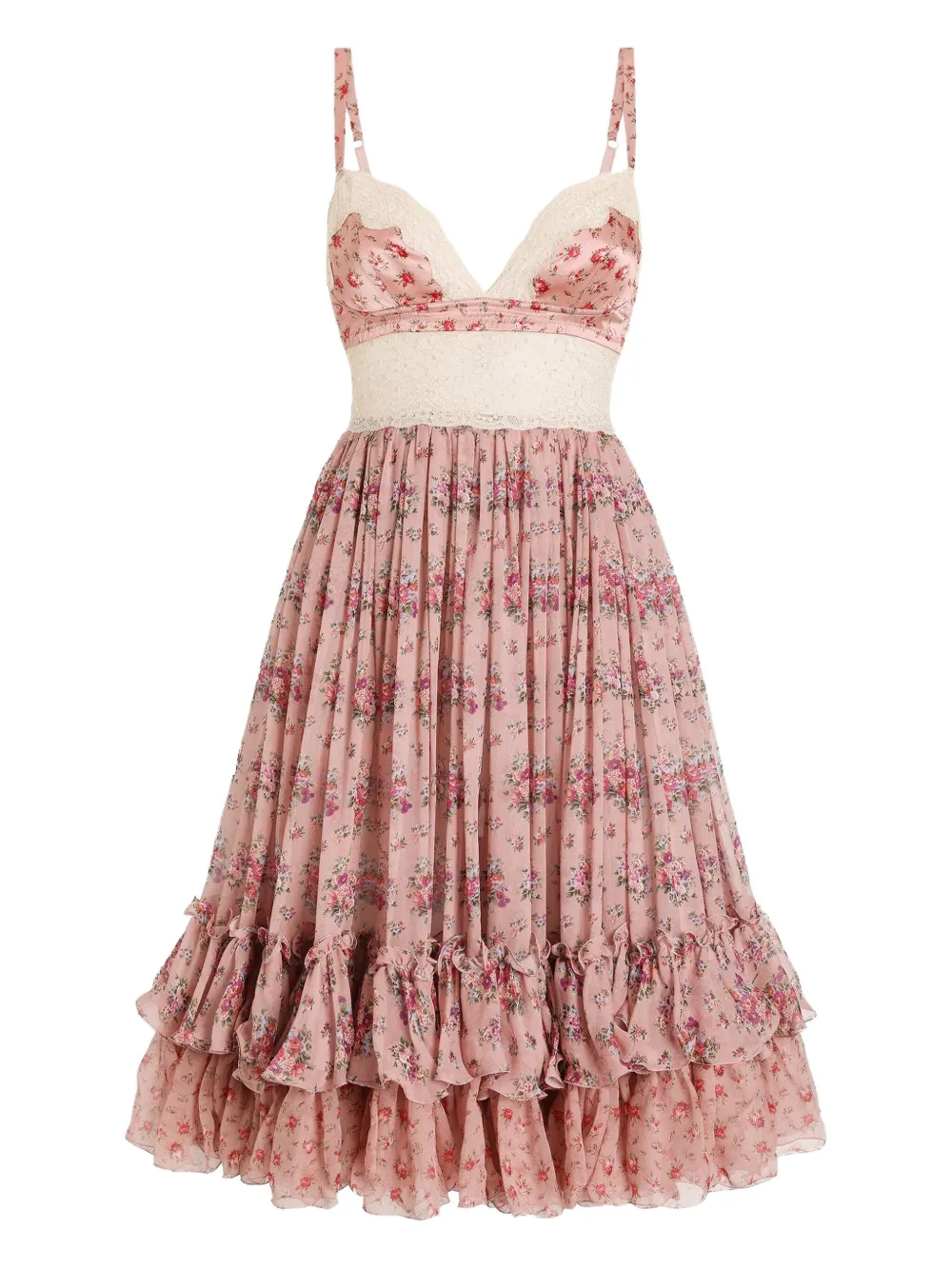 Кружевное платье мини с цветочным принтом DOLCE & GABBANA, розовый