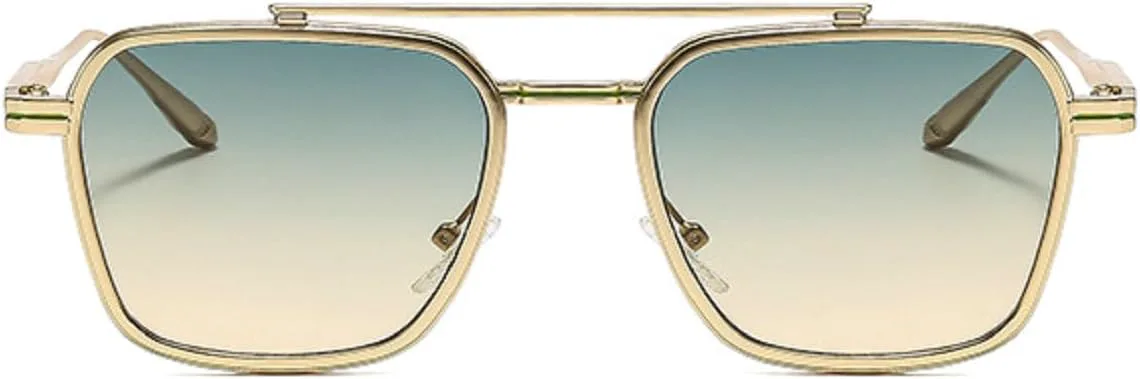 

Ретро-солнцезащитные очки квадратной формы для женщин и мужчин, модные солнцезащитные очки с увеличенной металлической двойной перемычкой mincl, Green Tea