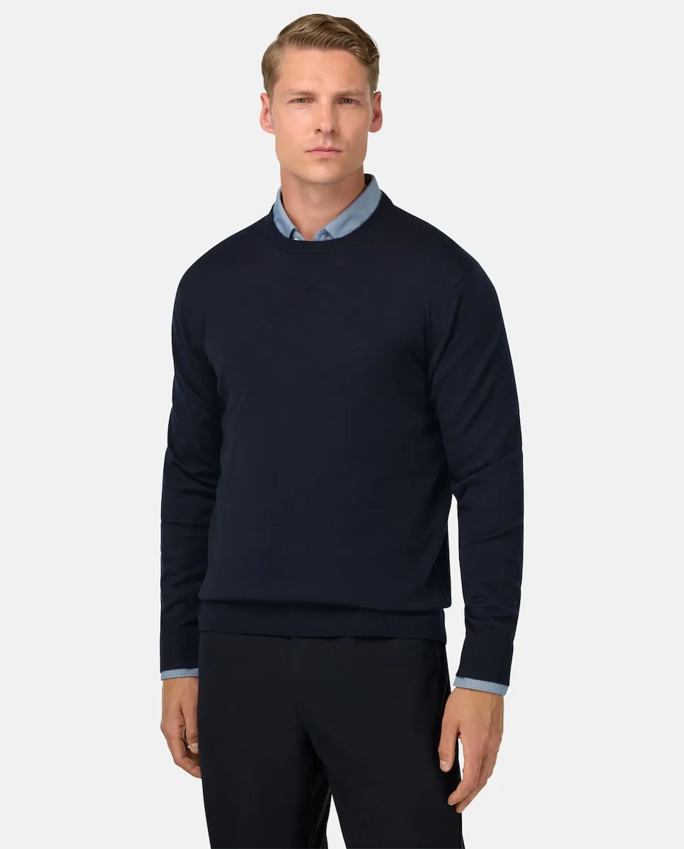 

Свитер с круглым вырезом из мериносовой шерсти Boggi Milano, темно-синий