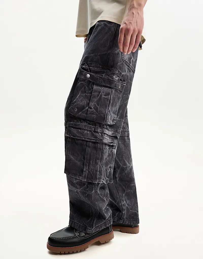 

Брюки-карго Bershka Acid Wash черного цвета