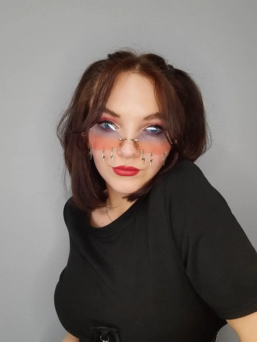 

Солнцезащитные очки ENTHYI Cloud lightning для женщин/мужчин, без оправы, модель Wave, очки для вечеринок, солнцезащитные очки без оправы, Pink/Blue+blackn