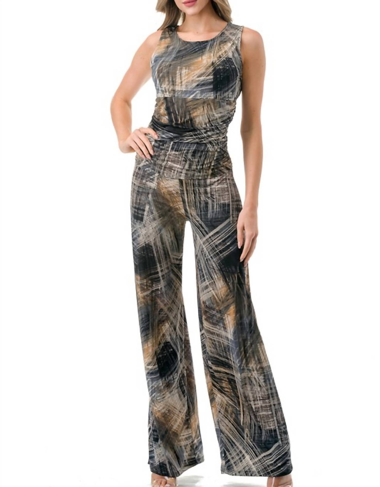 

Комбинезон Theresea Wide Leg в золотом/черном цвете ariella
