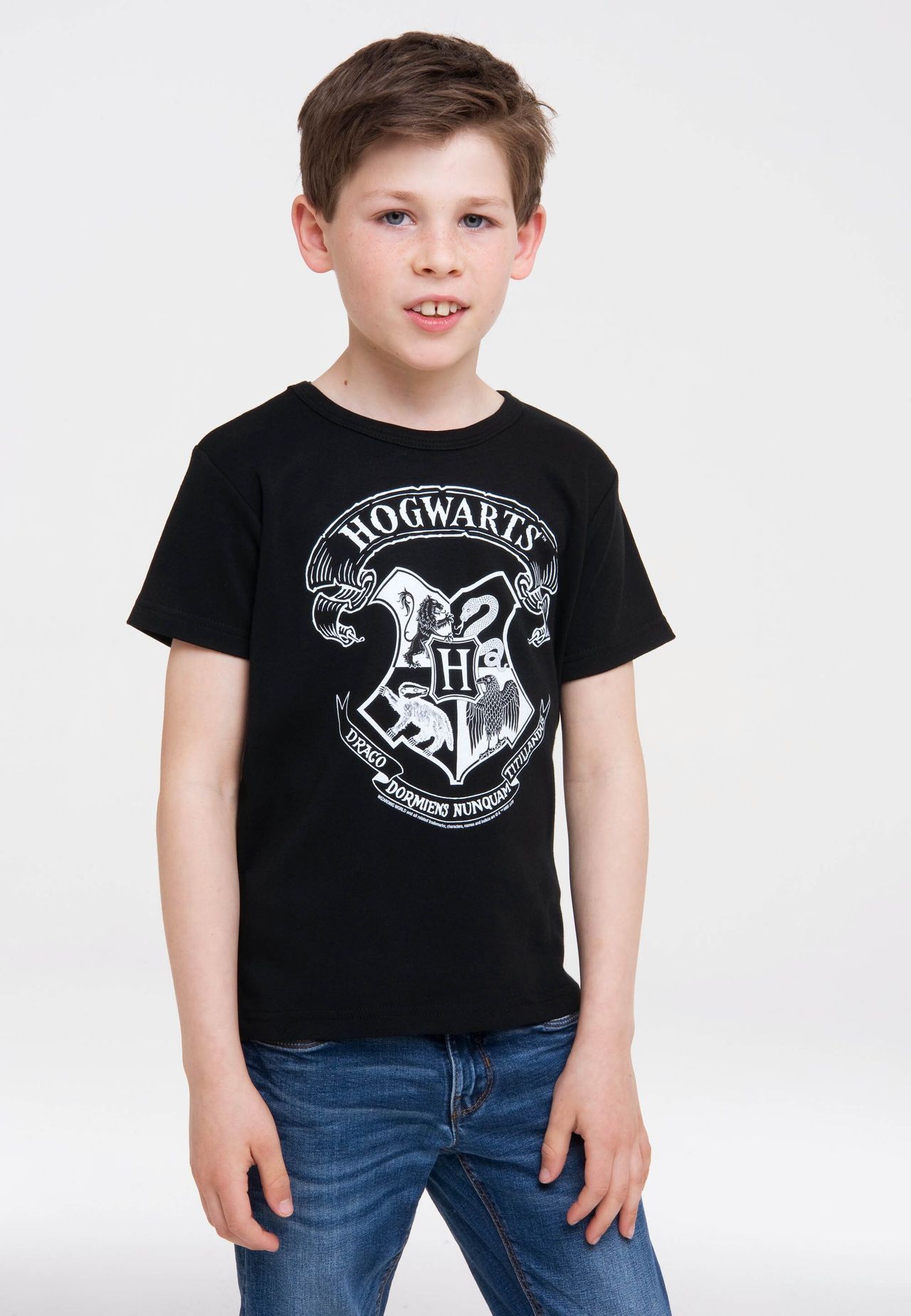 Футболка Детская Гарри Поттер - Логотип Хогвартса (белая) LOGOSHIRT, черный — фото 3