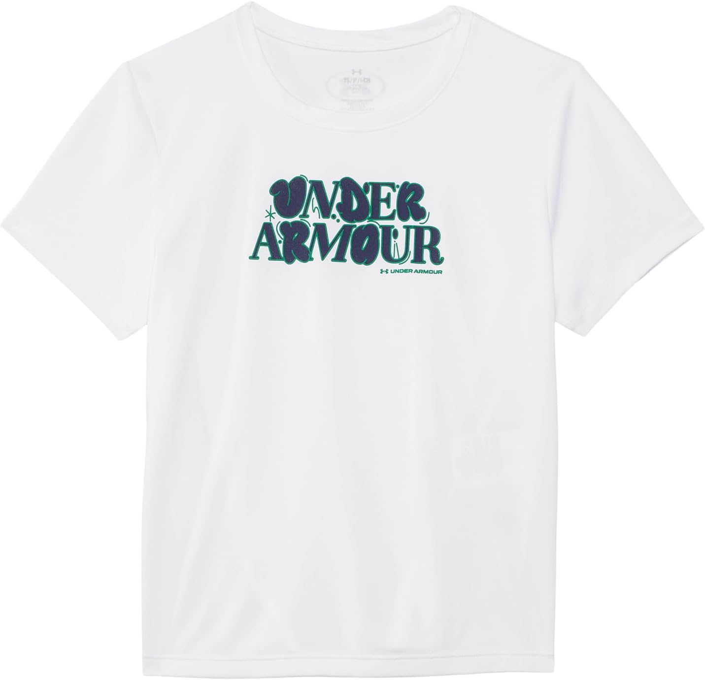 

Футболка Under Armour Kids Tech Wordmark Short Sleeve T-Shirt, цвет White/Midnight Navy/Team Kelly Green