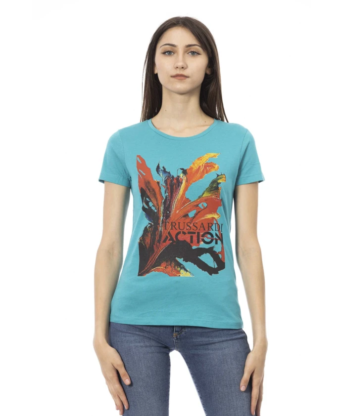 

Повседневная футболка с круглым вырезом и принтом на передней части. Trussardi, синий