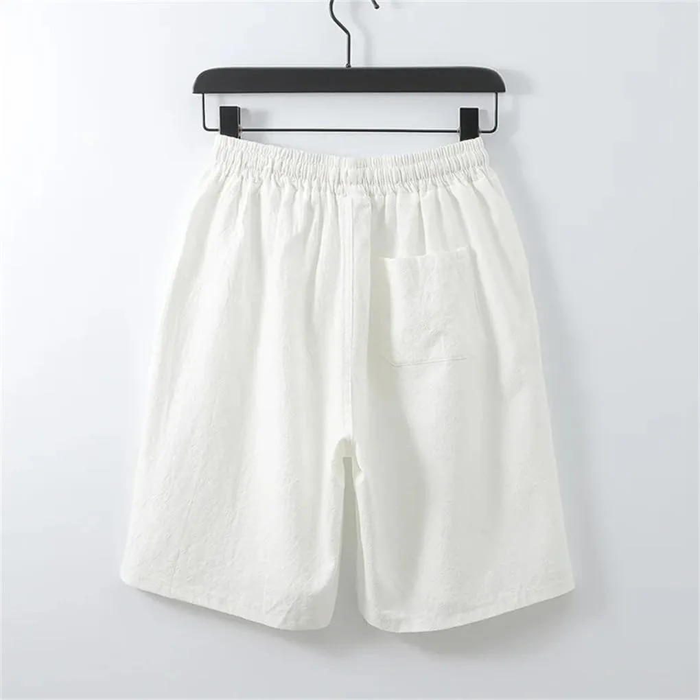 Мужские шорты Oversized летние Cotton Linen Stretch спортивные свободные пляжные легкие черные — фото 3