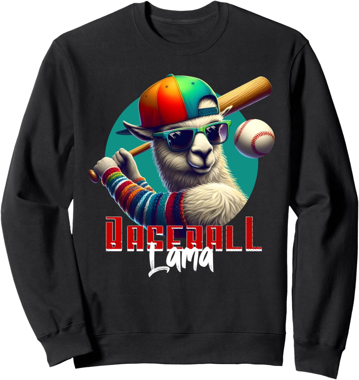 

Забавная толстовка с ламой в солнцезащитных очках, играющей в бейсбол Funny Lama Baseball With Sunglasses Colorful, черный