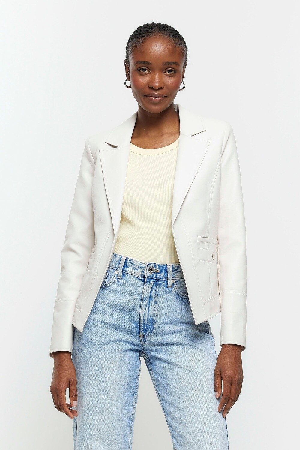 Стеганая куртка из искусственной кожи River Island, бежевый