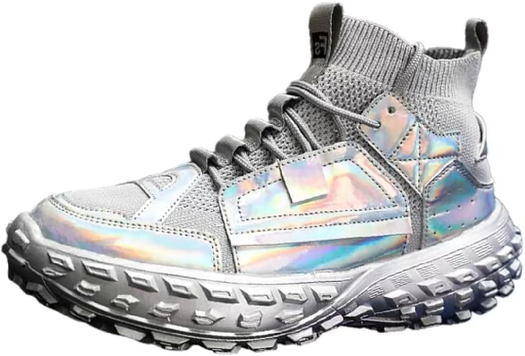 

Мужские кроссовки Lexamen с глянцевой шнуровкой, круглый носок, плоские, трикотажные, модные, повседневные, удобная обувь для зала и ежедневной носки, серебро