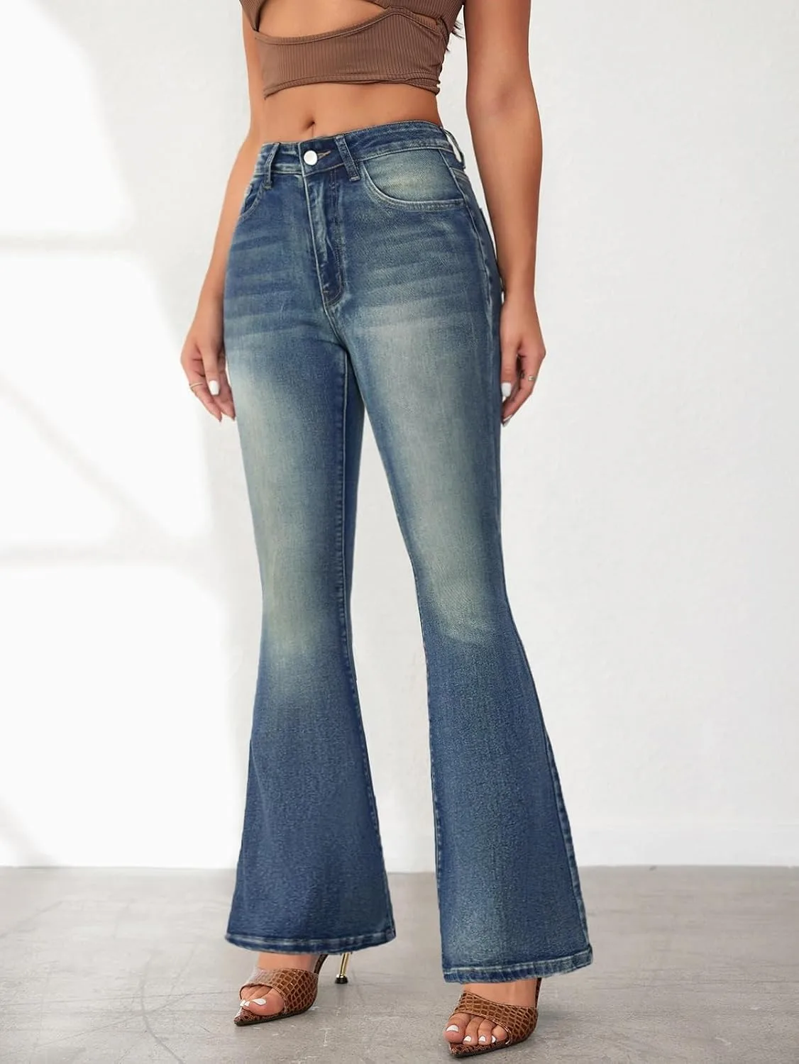 Женские джинсы с расклешенным низом High Waist Stretchy Skinny Wide Leg Flare — фото 2