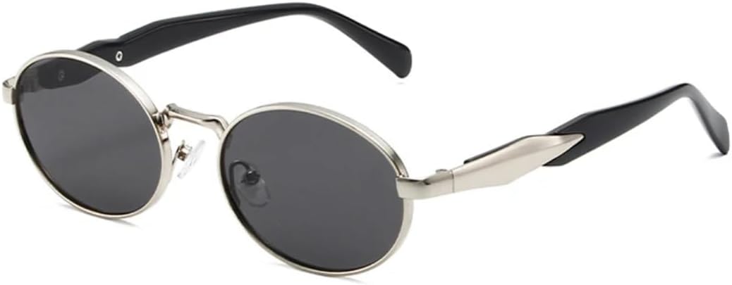 

Солнцезащитные очки для мужчин и женщин - защита UV400 - металлические овальные, конфетного цвета, в стиле панк, для занятий спортом на открытом воздухе и вождения DSVIGF, Silver Grey