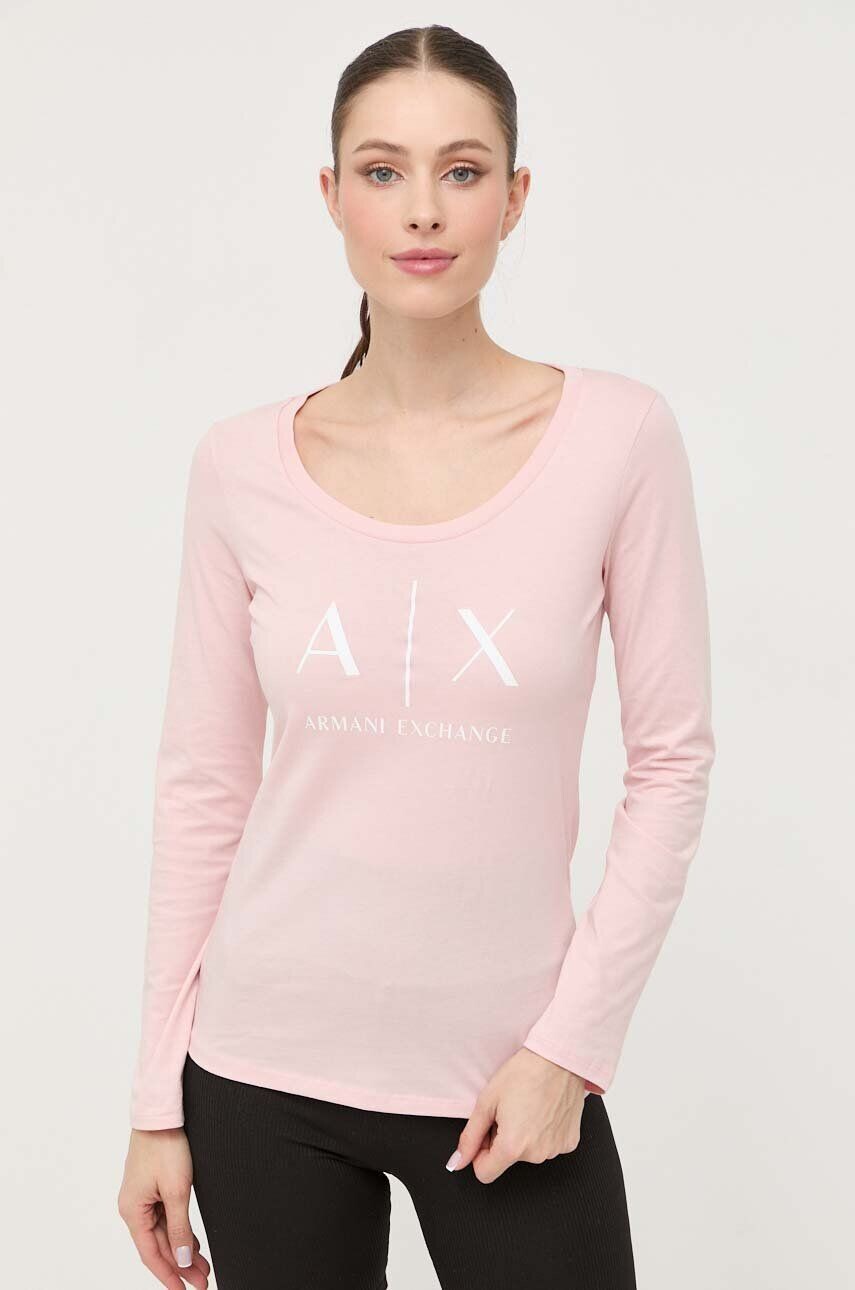 

Хлопковый топ Armani Exchange с длинными рукавами, розовый
