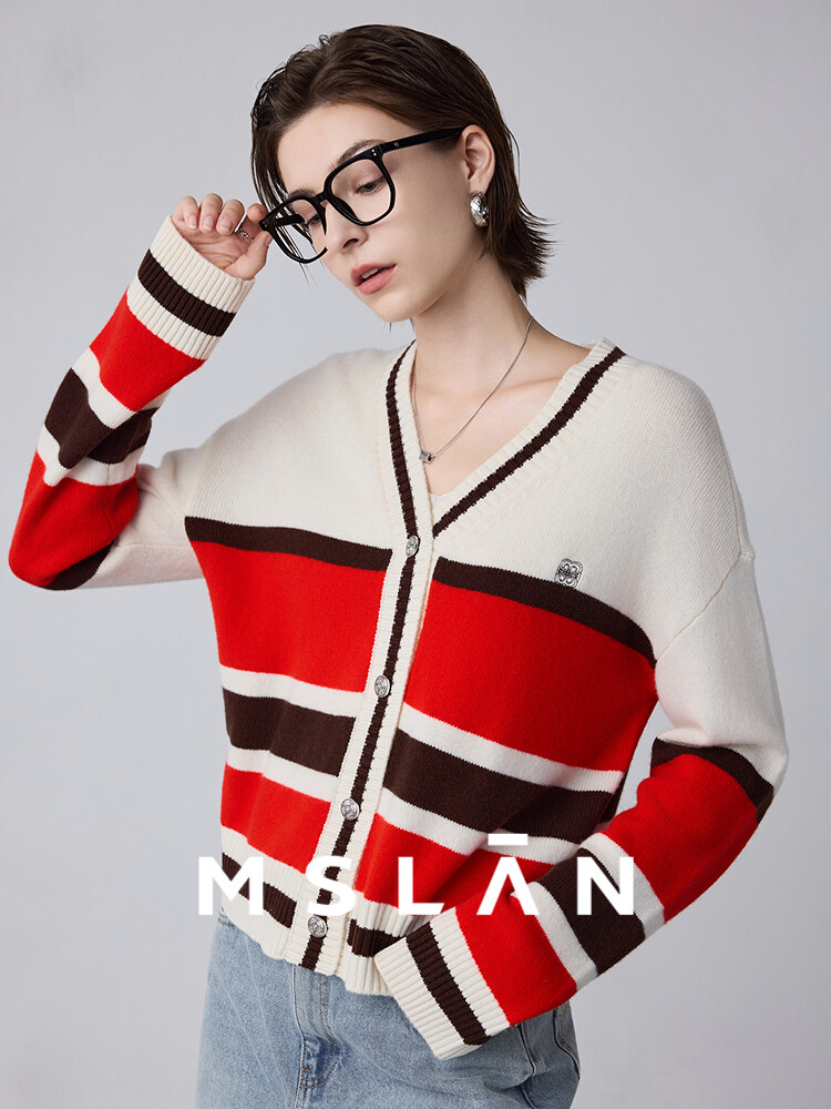 

Кардиган женский Yunduo Knitting MSlan в полоску, красный