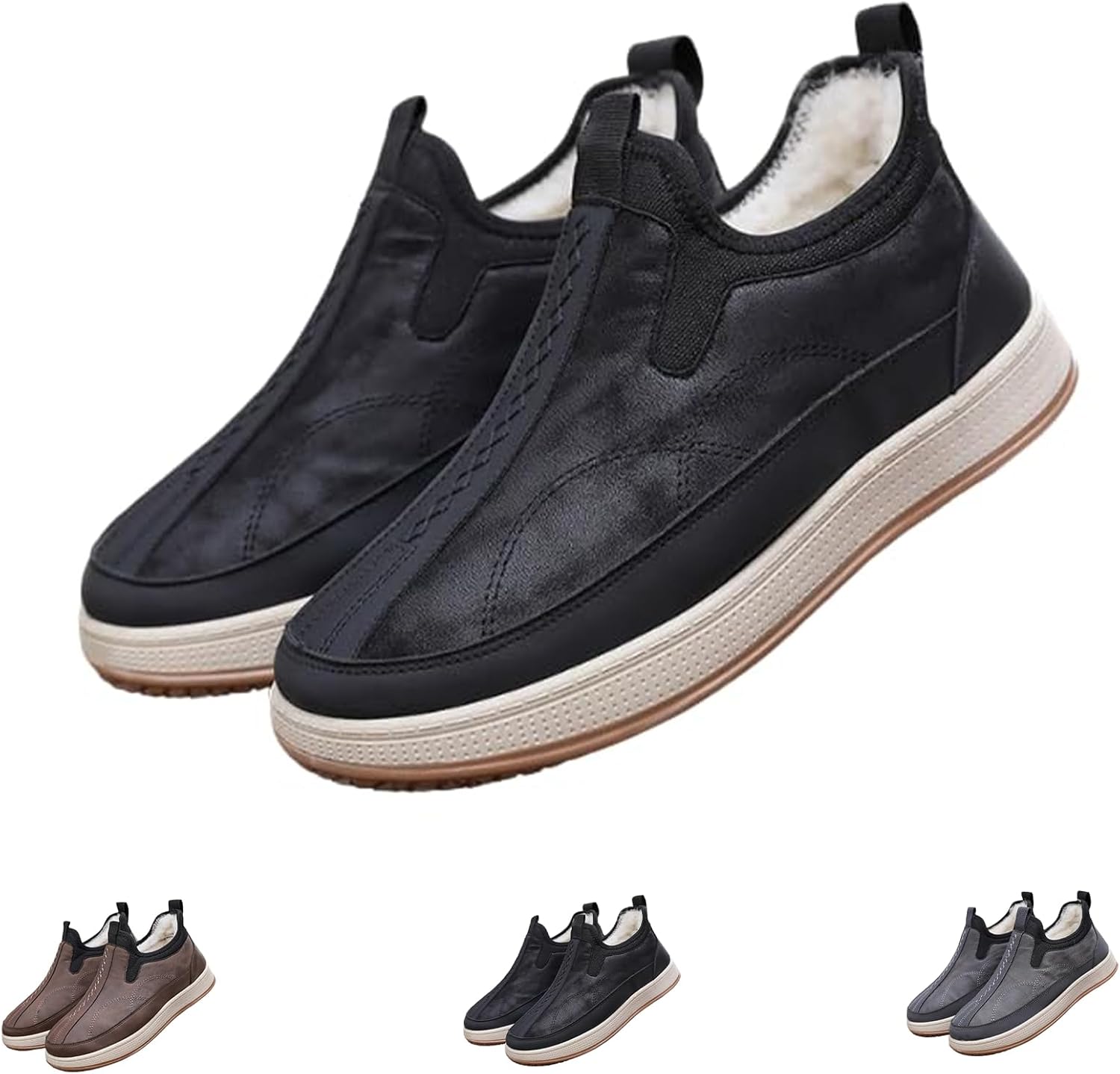 

Мужские зимние ботинки с мембраной, водонепроницаемые, теплые кожаные ортопедические ботинки на щиколотку с подкладкой из меха, с платформой, лоферы, повседневная обувь для прогулок на улице Generic, черный