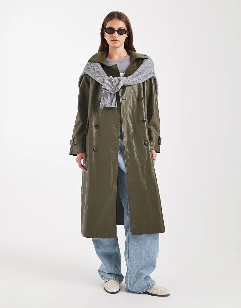 

Тренчкот ASOS DESIGN из искусственной кожи темно-оливкового цвета