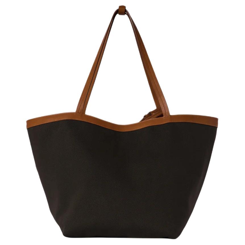 

THE ROW Парковая сумка-тоут из хлопкового холста, женская коричневая с бежевой кожей