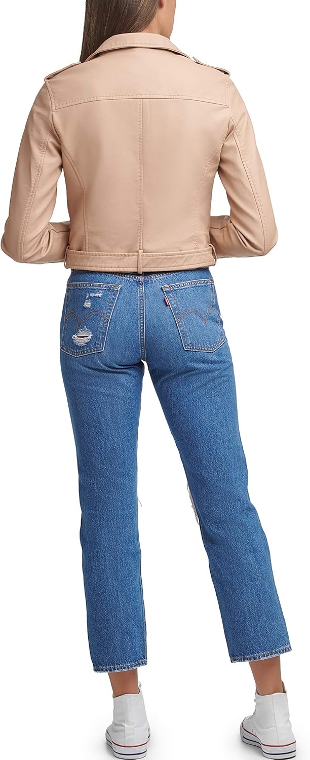 Женская куртка-косуха Levi's из искусственной кожи с поясом, коричневый — фото 2