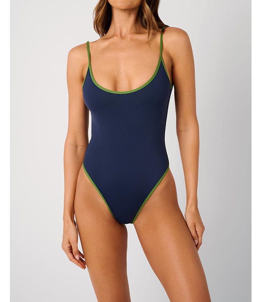 

Женский купальник-комбинезон с вырезом-лодочкой WeWoreWhat, Mid blue/basil