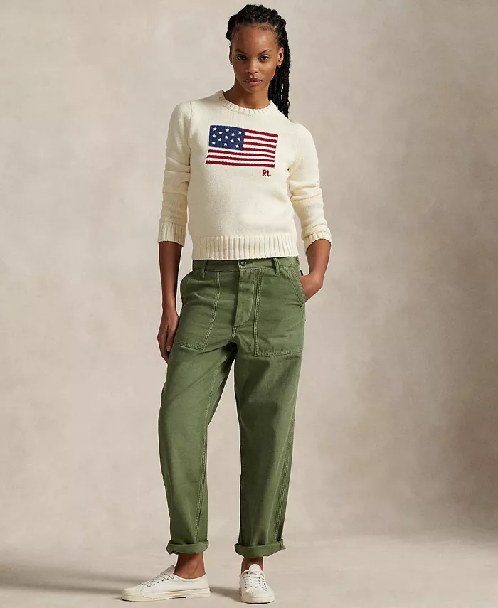 Женский хлопковый свитер с круглым вырезом Flag Polo Ralph Lauren, коричневый/бежевый — фото 2