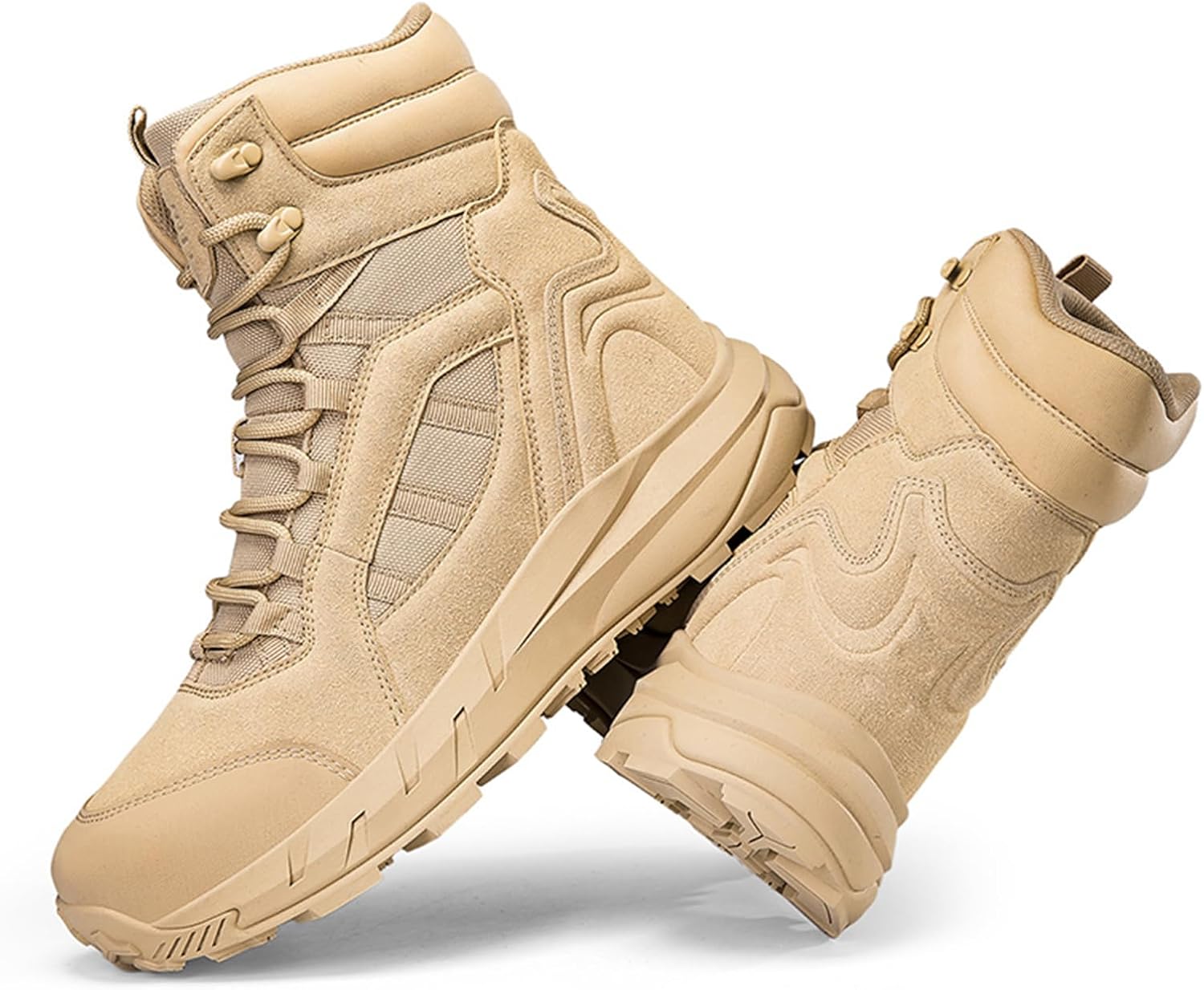 

Мужские высокие тактические ботинки TengfeiFly, выполненные из искусственной кожи и сетки, с шнуровкой, прочной резиновой подошвой, легкие, хаки