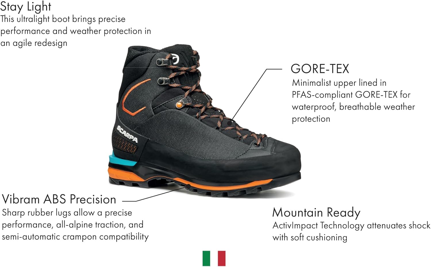 Мужские ботинки SCARPA Zodiac Tech LT GTX водонепроницаемые с Gore-Tex для походов, треккинга и альпинизма, Anthracite/Tonic — фото 2