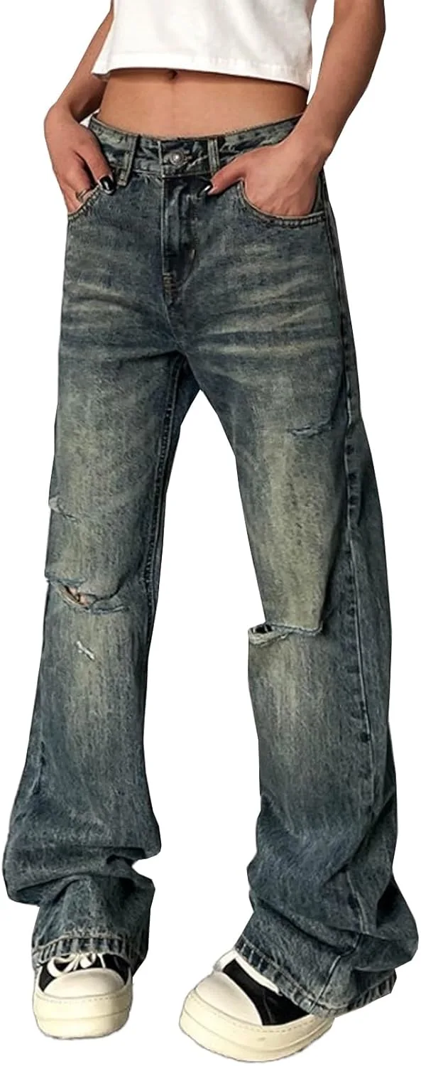 

Винтажные рваные джинсы High Rise Flare для женщин Viatabuna