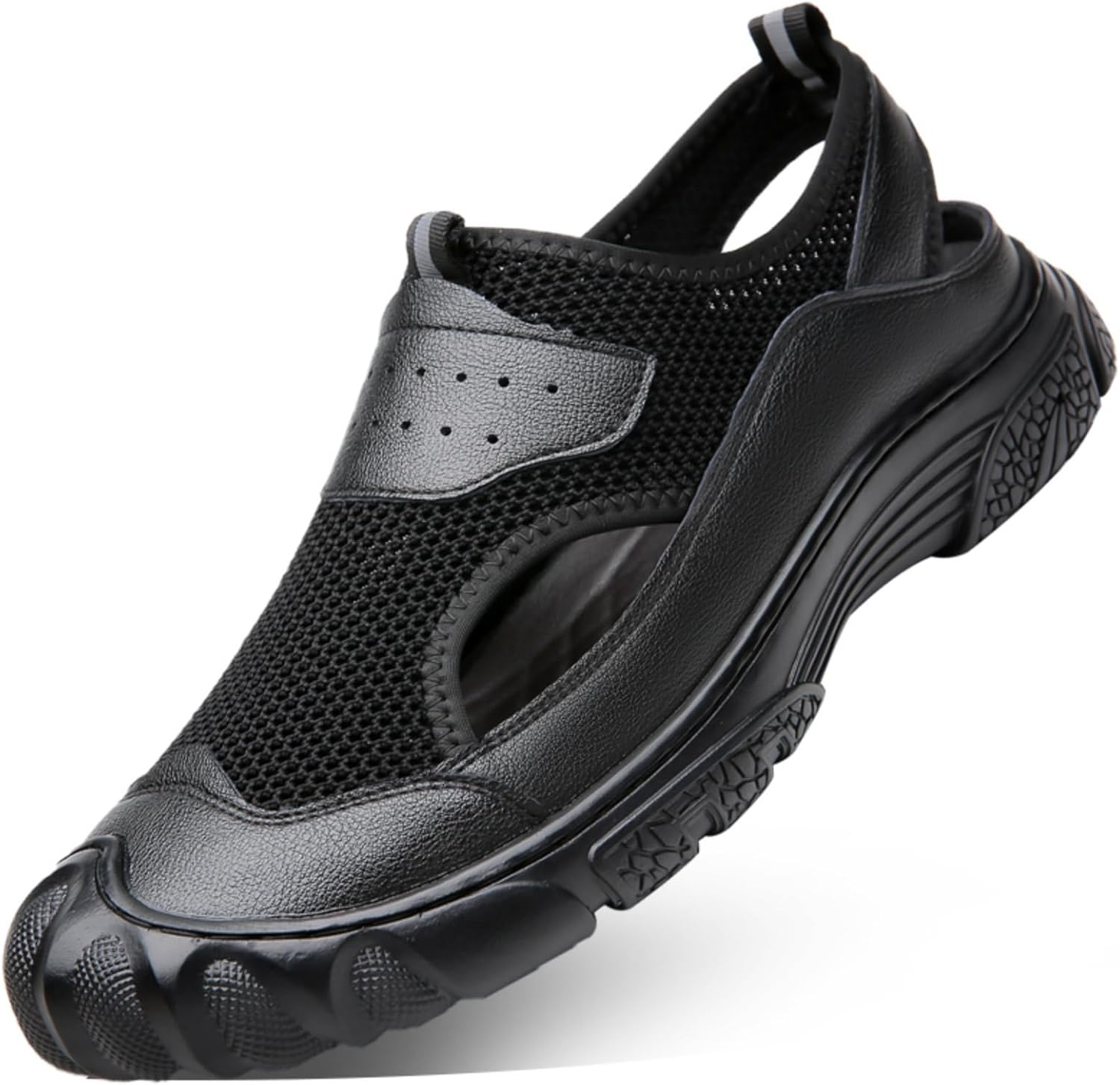 

Мужские кожаные вязаные мокасины с противоскользящей подошвой - дышащие открытые повседневные туфли для прогулок и путешествий Kelibasi, черный