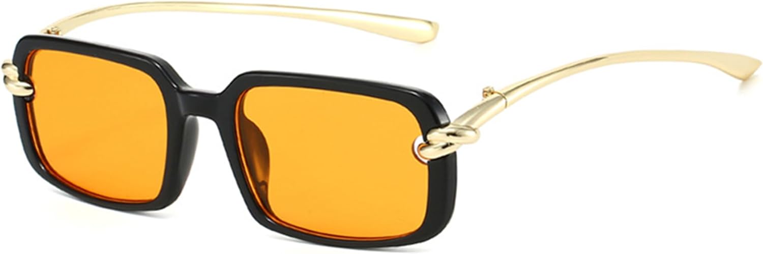 

Солнцезащитные очки Bullabulling в стиле ретро Y2k для женщин и мужчин, модные квадратные узкие солнцезащитные очки золотистого цвета с защитой от УФ-излучения UV400, Black Orange