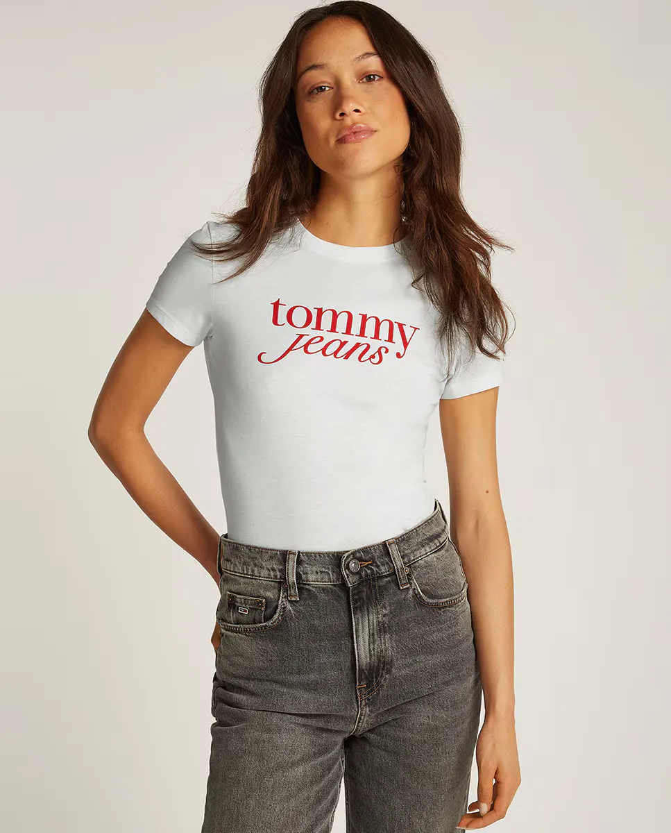 

Женская футболка приталенного кроя с логотипом Tommy Jeans, цвет Crudo