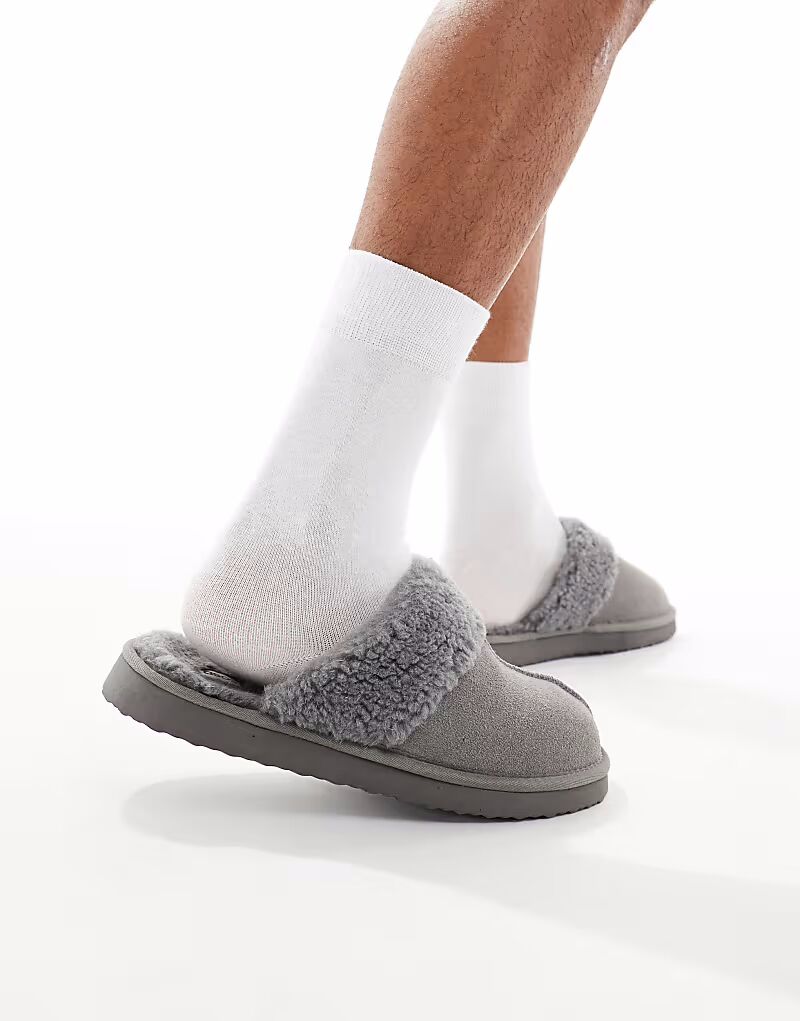 Туфли-мюли из серой замши с подкладкой из искусственной овчины Asos Design — фото 4
