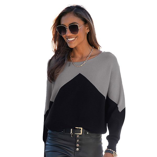 

Женский свитер с цветными блоками и резинкой Lascana, Grey And Black