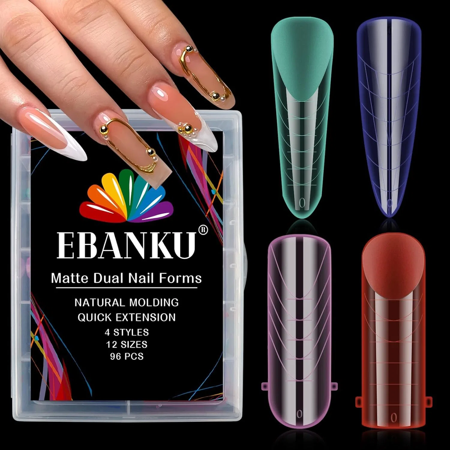 Набор из 96 форм для наращивания ногтей EBANKU Ebanku, 96 Pieces Multi-Coloured