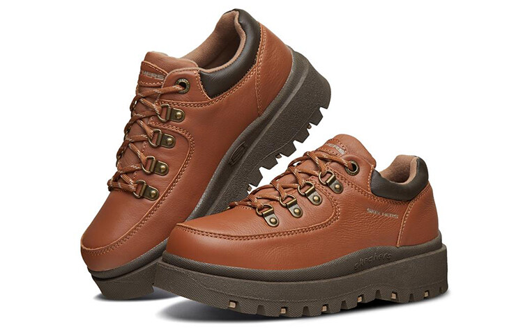 Современные удобные туфли на платформе женские низкие коричневые Skechers — фото 3