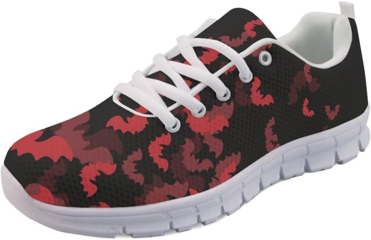 

Кроссовки Forchrinse для женщин и мужчин, с шнуровкой, для бега, дышащие, с сеткой, на шнуровке, для прогулок и тенниса, Halloween Bats