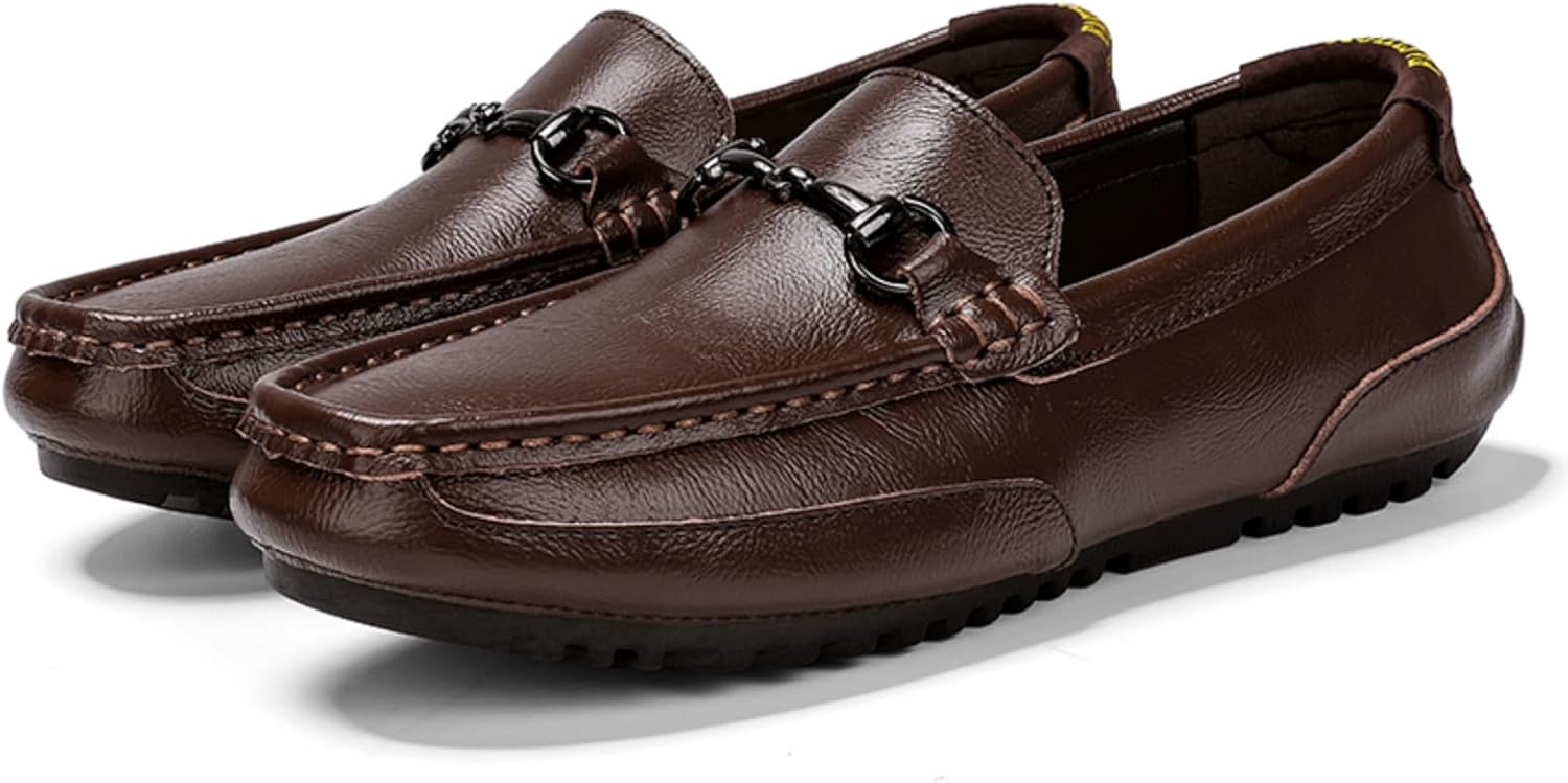 

Мужские премиальные кожаные лоферы без шнурков, удобная повседневная обувь с стильными акцентами, легкие и дышащие для ежедневного ношения Khwfjas, темно-коричневый