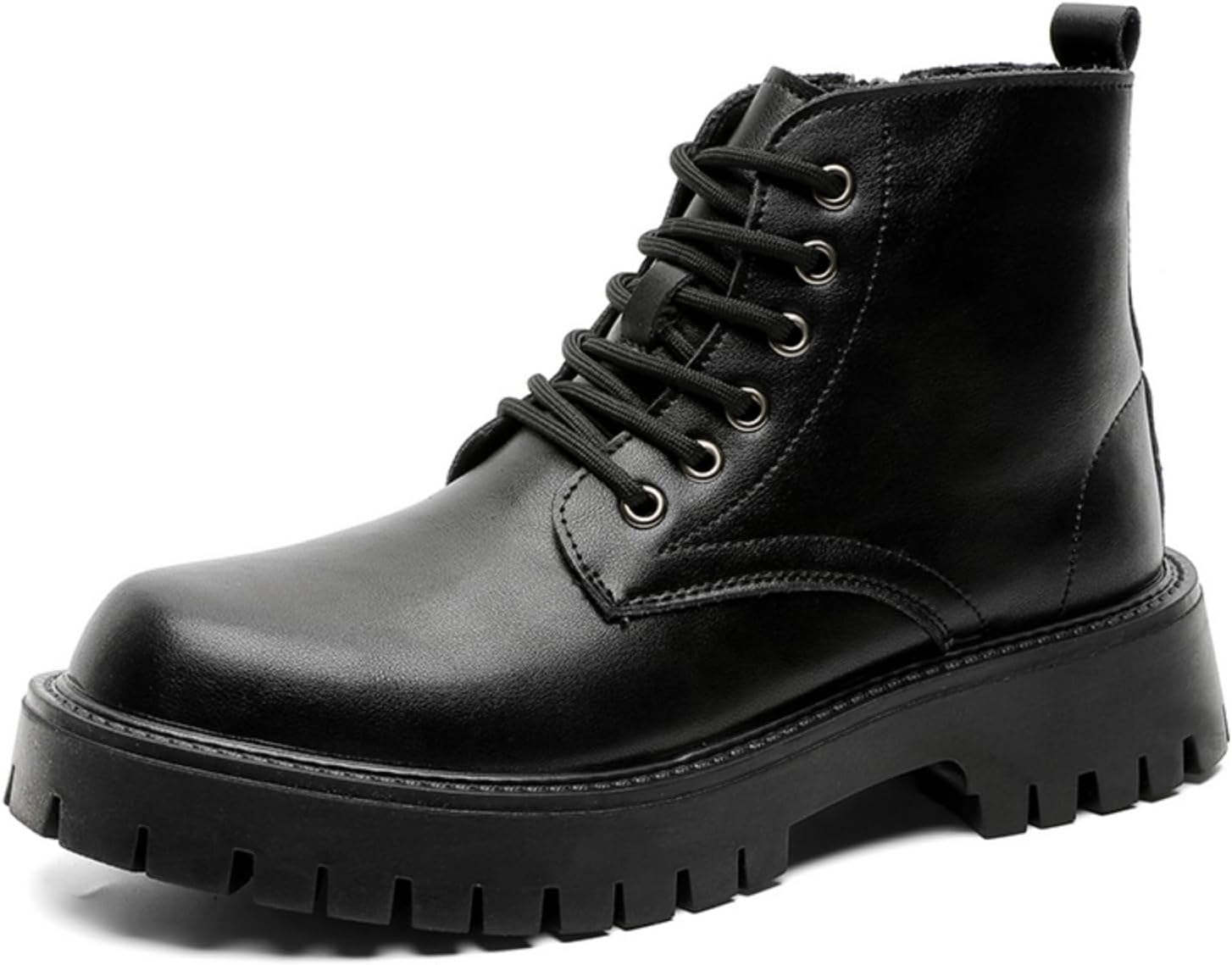 

Мужские черные кожаные боевые ботинки, стильные с шнуровкой и молнией на щиколотке, с массивной подошвой для повседневной и уличной носки Aokisx