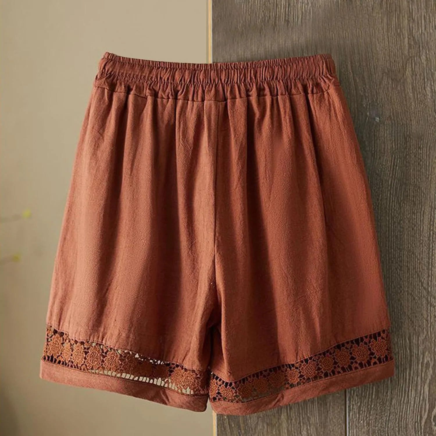 Шорты женские, с завышенной талией, Linen, коричневый — фото 3