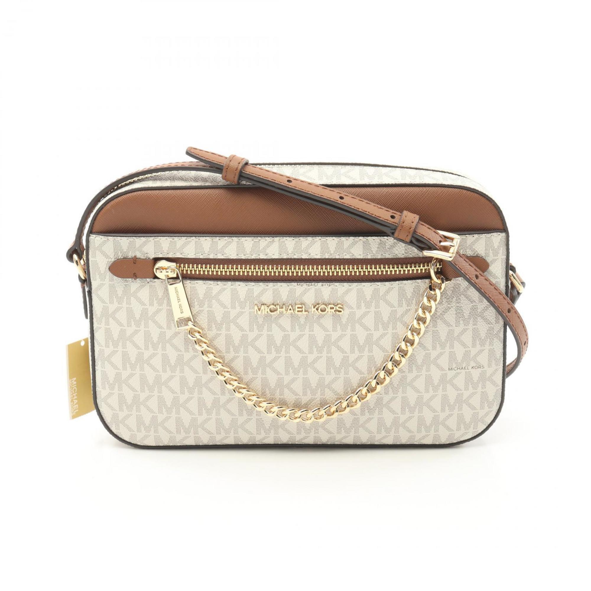 

Michael Kors Jet Set сумка через плечо из кожи с покрытием Canvas, коричневый/белый