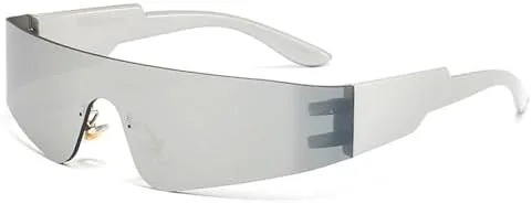 

Солнцезащитные очки 2027 года для женщин и мужчин, модные панк-очки без оправы, цельные линзы, спортивные очки с защитой от УФ-излучения UV400 MTZJH, Silver Silver