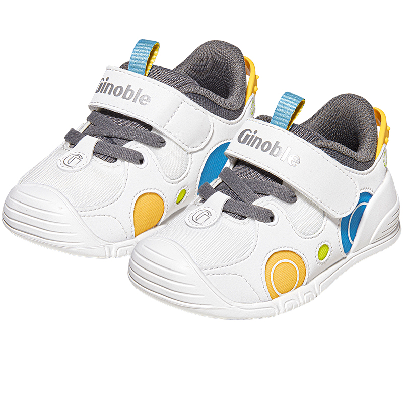 Износостойкие дышащие предходовые ботиночки и носочки Infant And Toddler GINOBLE, белый/серый/синий/желтый — фото 2