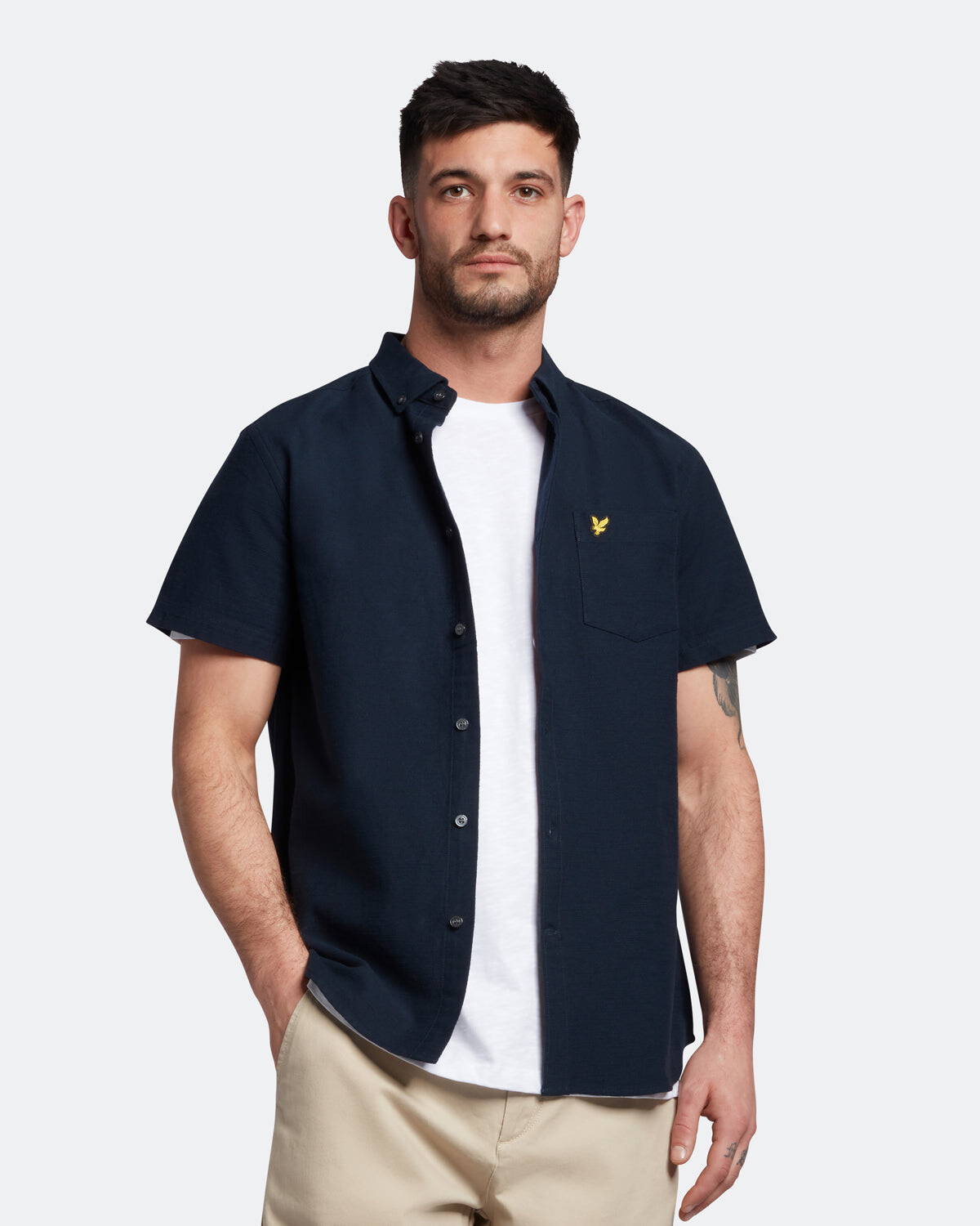 

Хлопковая рубашка с короткими рукавами Lyle & Scott, синий