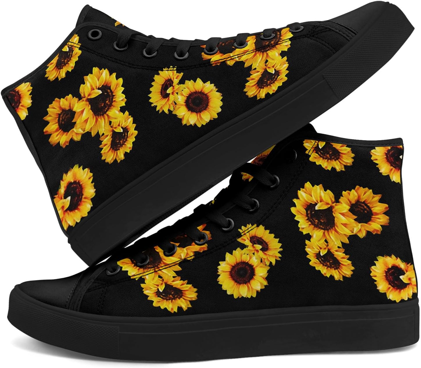 

Женские высокие кеды из холщовой ткани AWSOLE Sunflower с цветочным принтом, шнуровкой, плоской подошвой, дышащие повседневные прогулочные кроссовки, черный/желтый/коричневый
