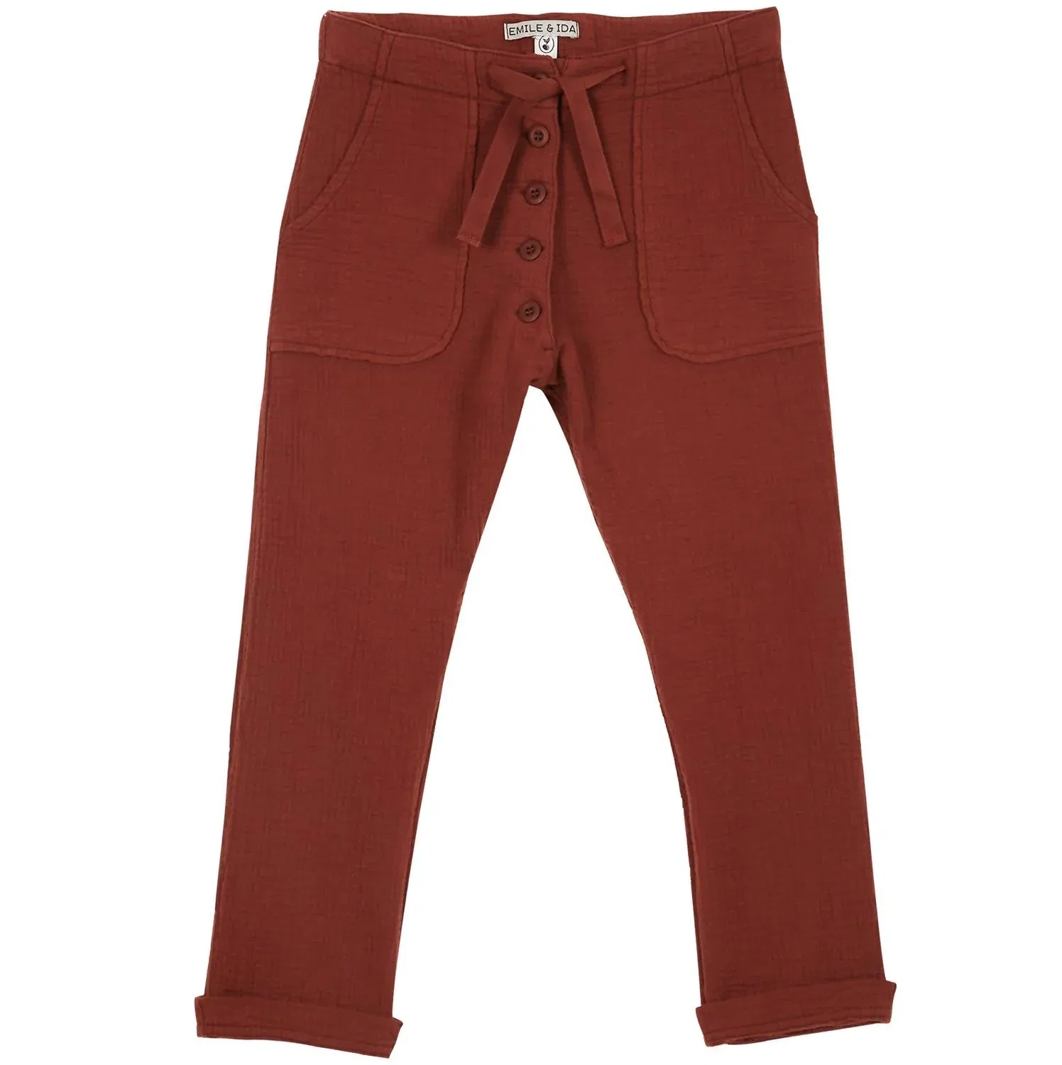 Emile & Ida Kids Cotton Gauze Pants In Brown